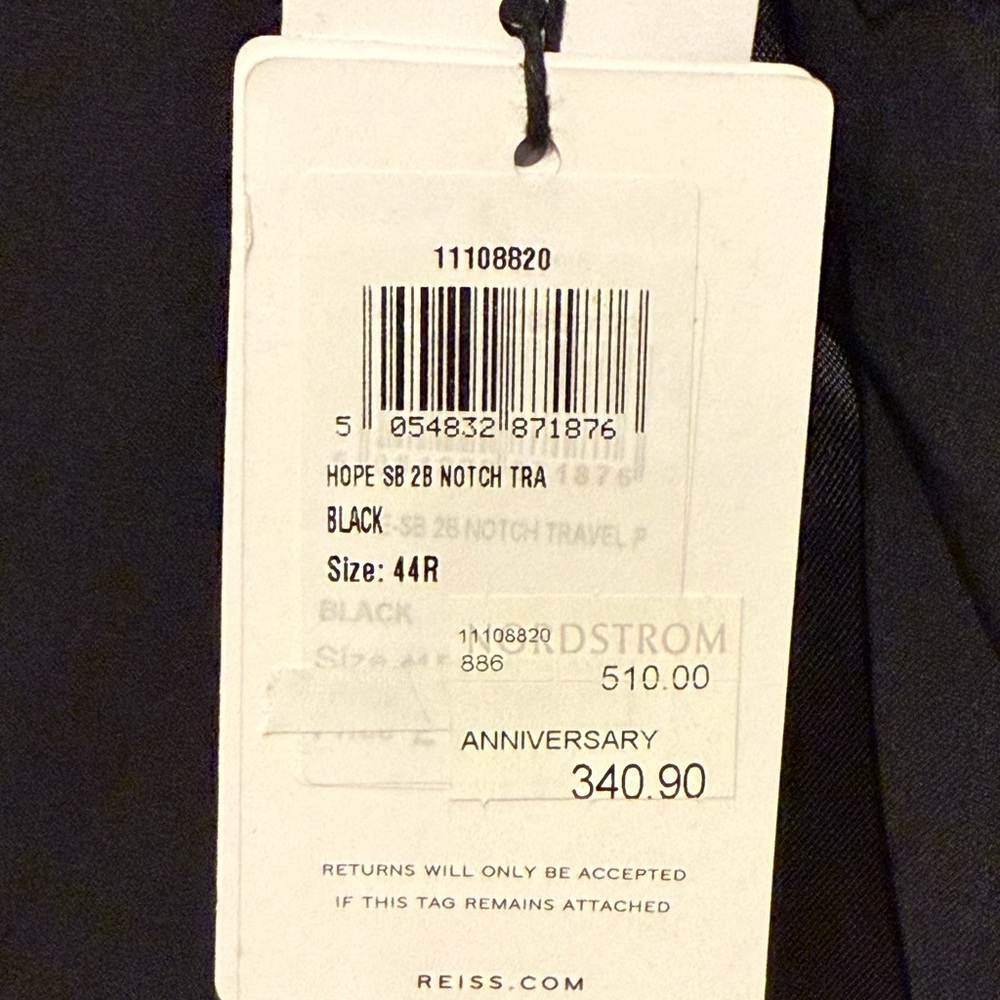 NWT Reiss Hope Two Button Notch Travel Suit Jacket in Black (44R) - Picture 6 of 8